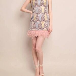 Cara Cara Carlie Pink and Gold Artistic Mini Dress
